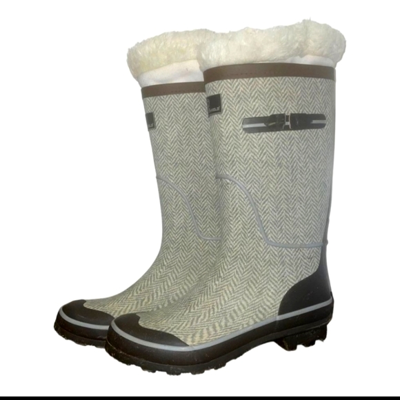 Arctic Shield Ranch Boots Grey & Cream Fabric Uppers over rubber w Furry Liners - Picture 1 of 6